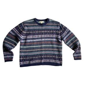 Vtg Eddie Bauer Womens 100% Wool Fair Isle Nordic Roll Neck Sweater Size L Cabin
